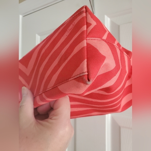 Coach Womens F23283 Orange Tan Canvas Zebra Print Leather Trim Tote Handbag - Picture 9 of 16